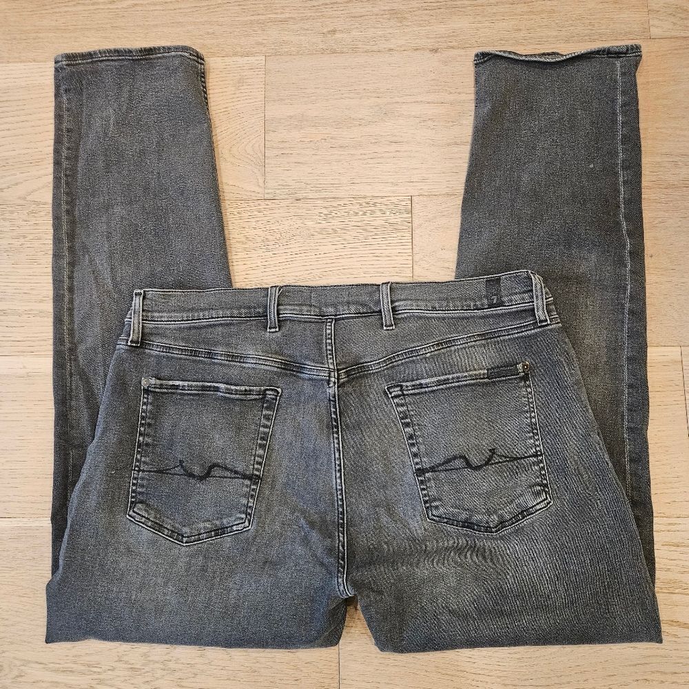 7 For All Mankind Men's Jeans Size 40x32 Black The Straight Whiskers - Picture 2 of 14